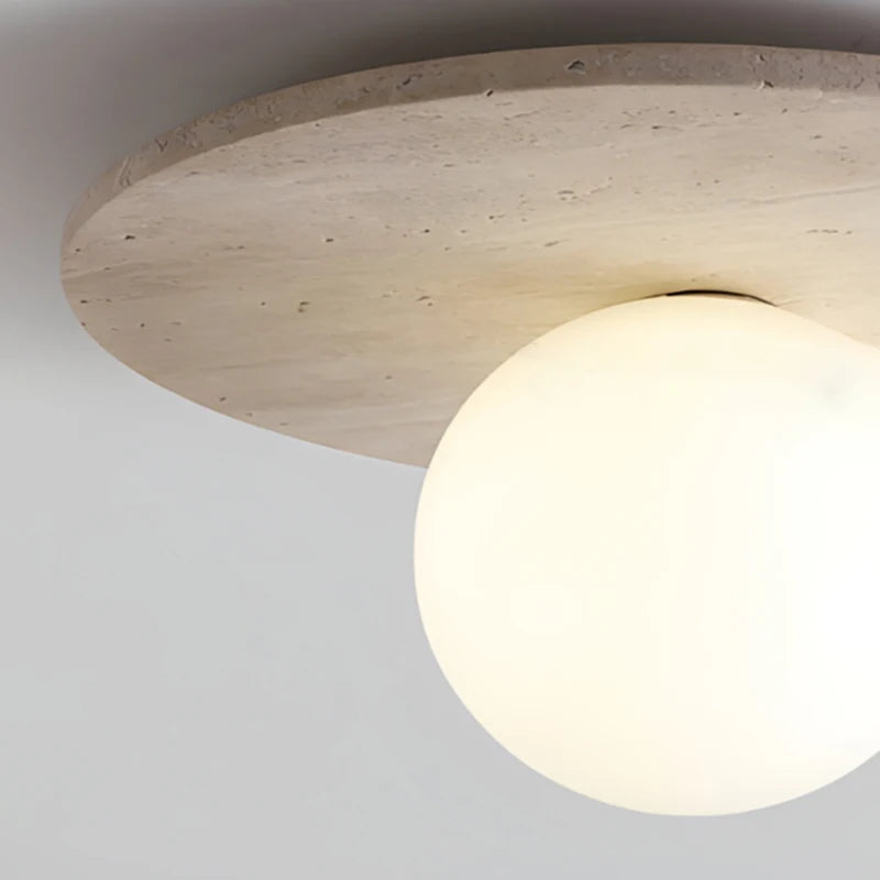 plafonnier rond en marbre avec ampoule en verre blanc naturel - vue 5 sur 6