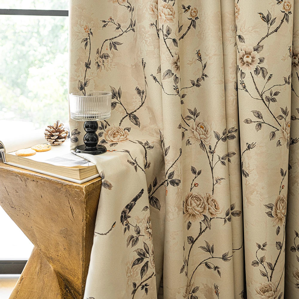 Rideau occultant floral style chinois pour salon chambre - vue 1 sur 7