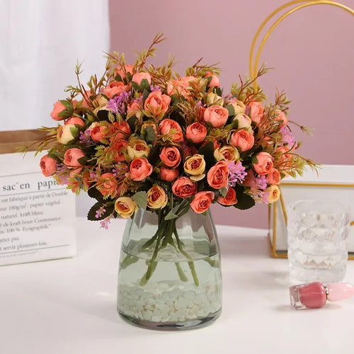 fleurs artificielles en soie bouquet de camélia décoratif - vue 5 sur 11
