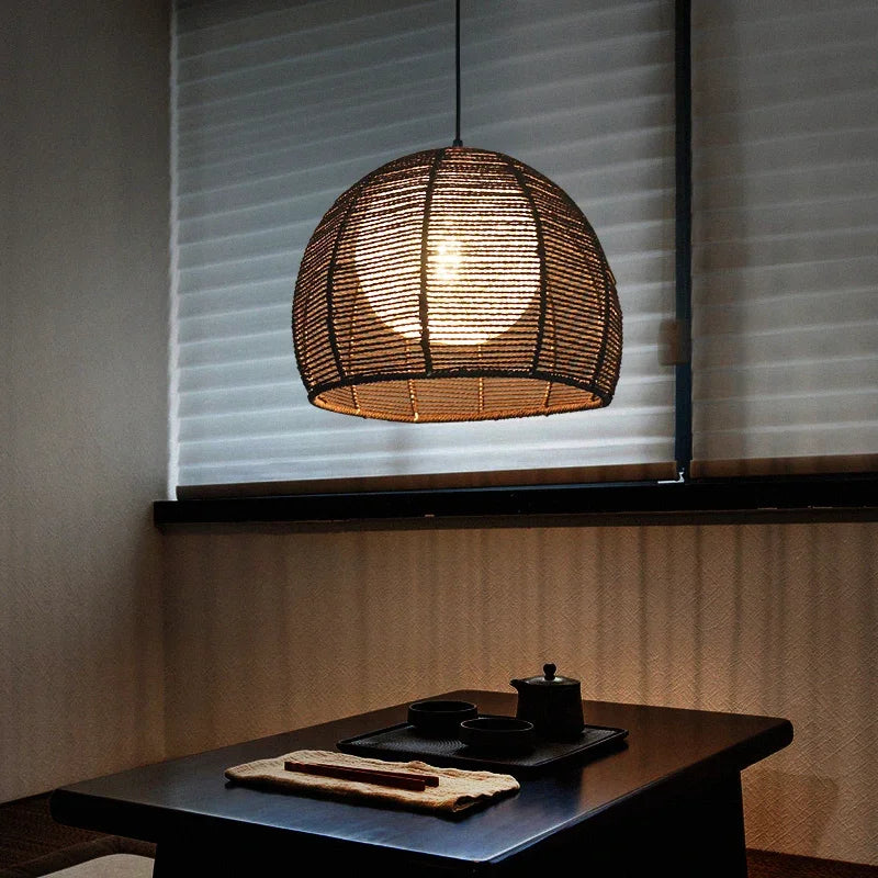Hand-woven hemp rope chandelier stylish simple bedroom lamp balcony restaurant teahouse homestay decoration chandelier - vue 4 sur 11