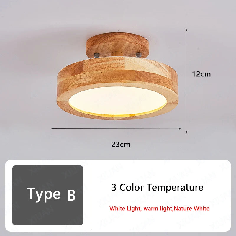 Plafonnier en bois nordique pour couloir entrée balcon couloir vestiaire Illuminaire 3 température de couleur en bois LED allée lumière - vue 8 sur 14