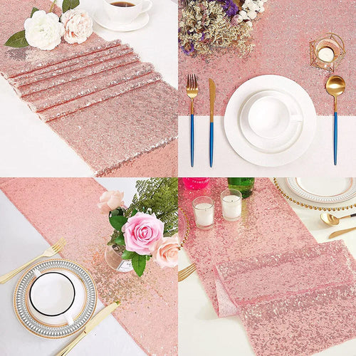 Chemin de table paillettes dorées argentées roses festif - vue 4 sur 7