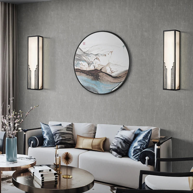 applique murale en marbre et cuivre style chinois pour décoration hôtel - vue 4 sur 7