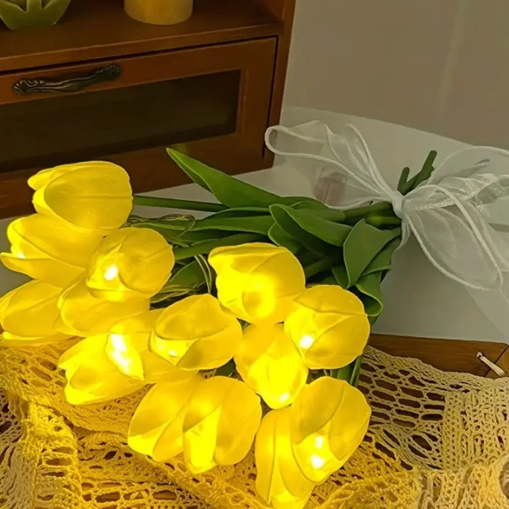 lampe tulipe décorative avec fleurs artificielles pour intérieur - vue 3 sur 8