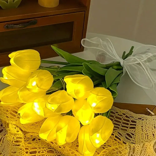 lampe tulipe décorative avec fleurs artificielles pour intérieur - vue 4 sur 8