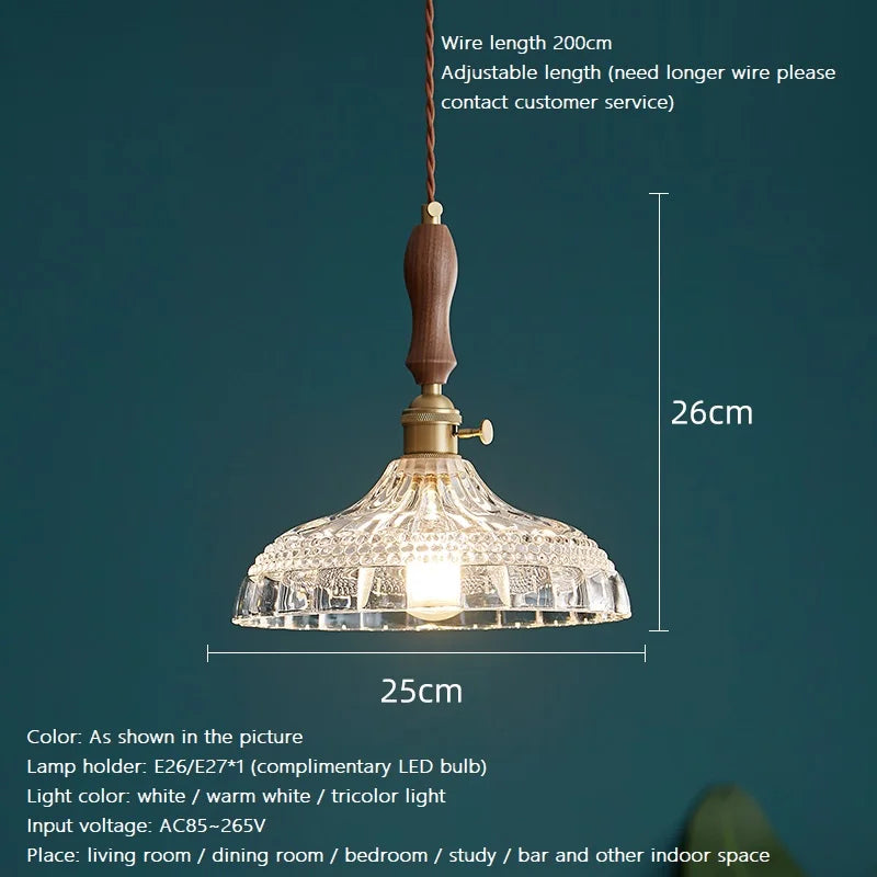 suspension luminaire moderne en bois verre et laiton - vue 3 sur 22