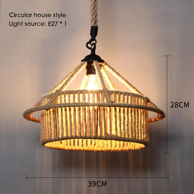 Sisal chanvre corde suspension plafonnier Lustre suspendu Lustre fer main tressage rustique rétro pour salle à manger décor - vue 23 sur 28