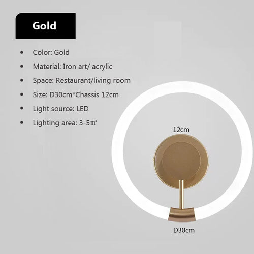 Applique murale LED Moderne Or Cercle - vue 9 sur 8