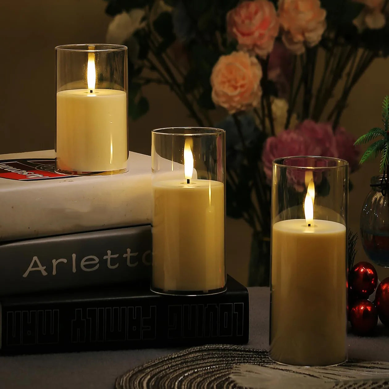 lot de 3 bougies led sans flamme pour mariage et décoration festive - vue 4 sur 9