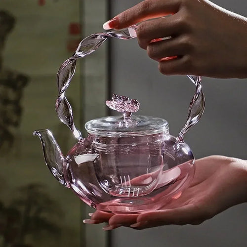 Théière verre borosilicate poignée articulée fonction papillon - vue 3 sur 6