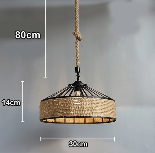 Suspension en corde de sisal antique classique LED E27 tissage de vigne lampes de plafond suspendues lustres rétro bougie éclairage créatif - vue 9 sur 10