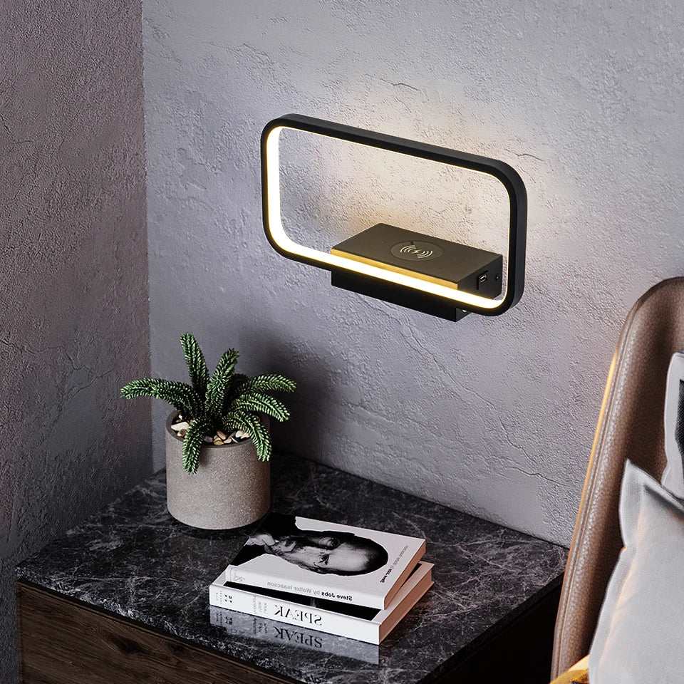 applique murale moderne tactile avec variateur et charge usb sans fil - vue 6 sur 10
