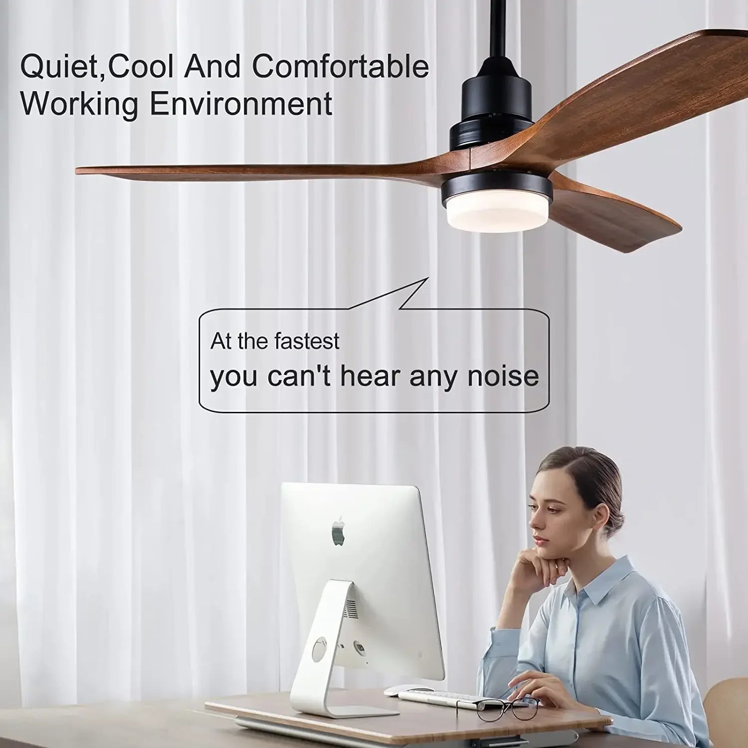 ventilateur de plafond bois 3 pales avec lumière et télécommande - vue 2 sur 8