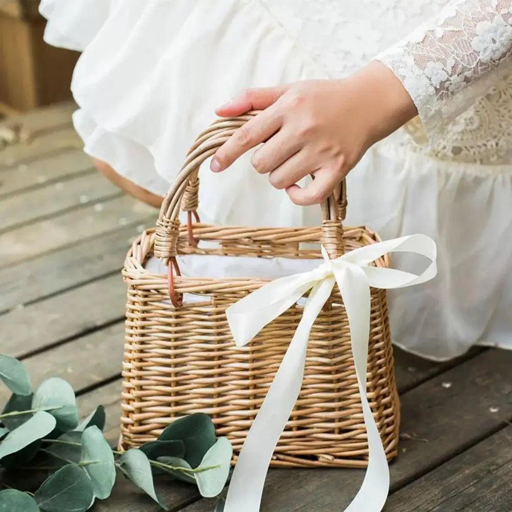 panier à fleurs en osier tissé à la main pour décoration rustique - vue 3 sur 7