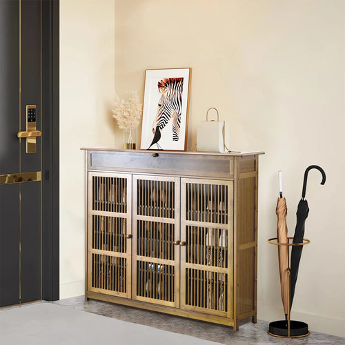 etagère à chaussures en bois 4 niveaux avec portes creuses - vue 2 sur 7