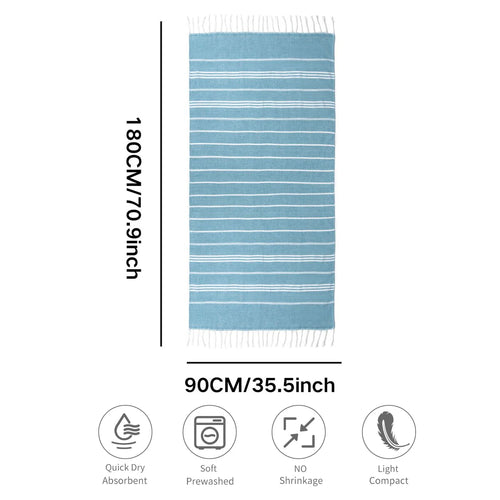 serviette de plage turque rayée coton franges absorbante - vue 4 sur 7