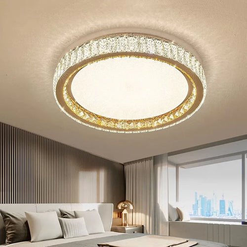Plafonnier anneau lumineux en or avec cristaux luxueux et led réglable - vue 3 sur 6