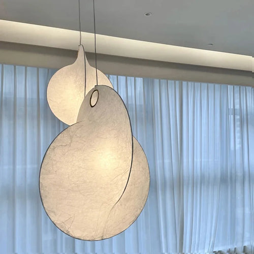 lustre led en soie nordique wabi sabi suspendu pour décoration maison - vue 2 sur 12
