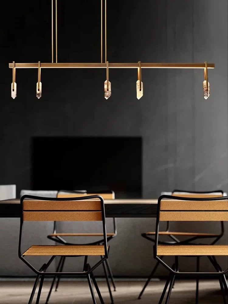 Lustre style design italien cuivre postmoderne LED ronde cristal luxe - vue 3 sur 15