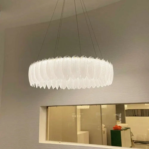 lustre led nordique en verre cristal et plumes décoratif d'intérieur - vue 4 sur 11