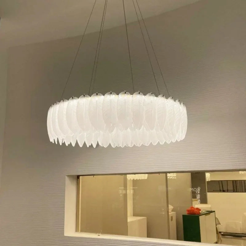 lustre led nordique en verre cristal et plumes décoratif d'intérieur - vue 4 sur 11