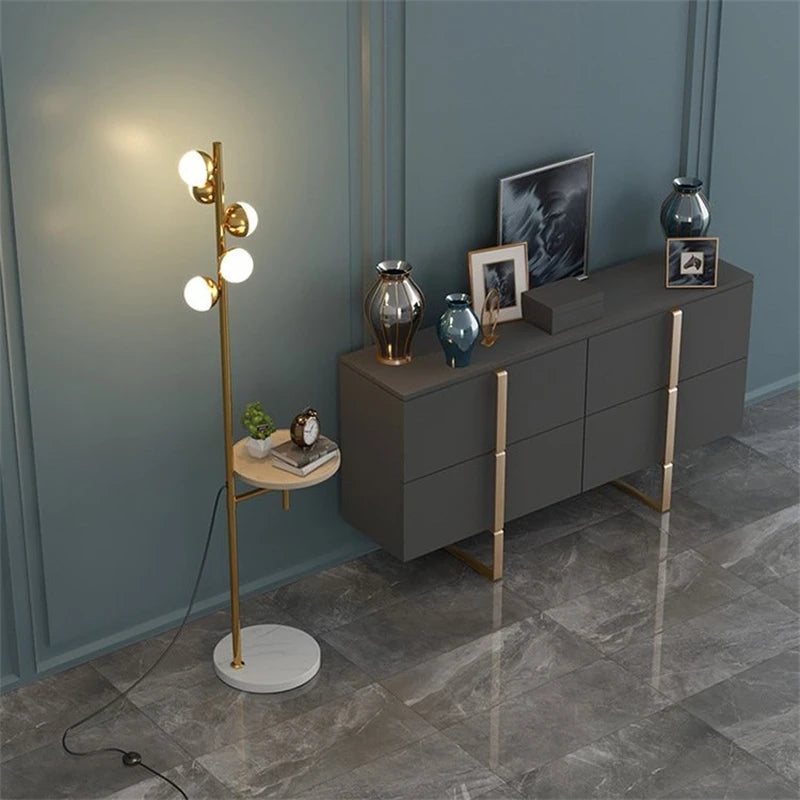 lampe de sol et table en bois avec chargement sans fil - vue 5 sur 8