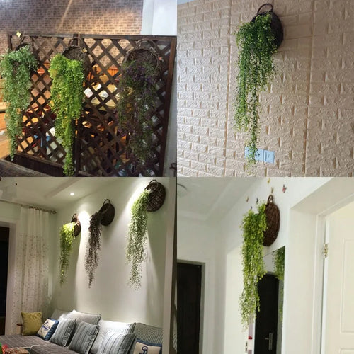 décoration murale en rotin avec feuilles et cloche dorée - vue 7 sur 11