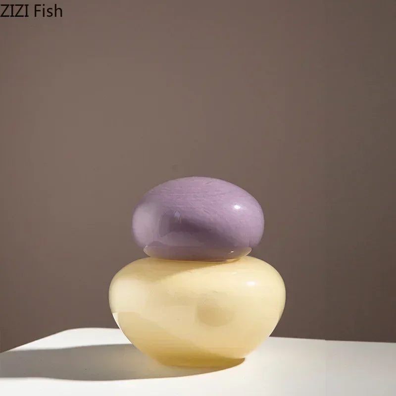 vase elliptique en verre avec couvercle pour fleurs décoratives - vue 3 sur 9