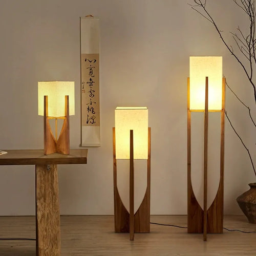 Lampadaire en bois chinois salon chambre canapé chevet lampe de Table verticale nordique en bois massif Led lampe sur pied décor de pièce - vue 3 sur 12