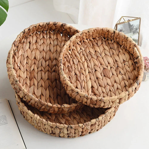 plateau de rangement tissé paniers en jacinthe d'eau pour service et rangement - vue 5 sur 9