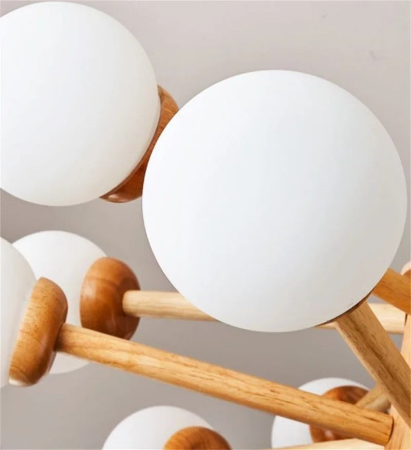 lustre en bois japonais abat-jour en verre décoration intérieure - vue 5 sur 16