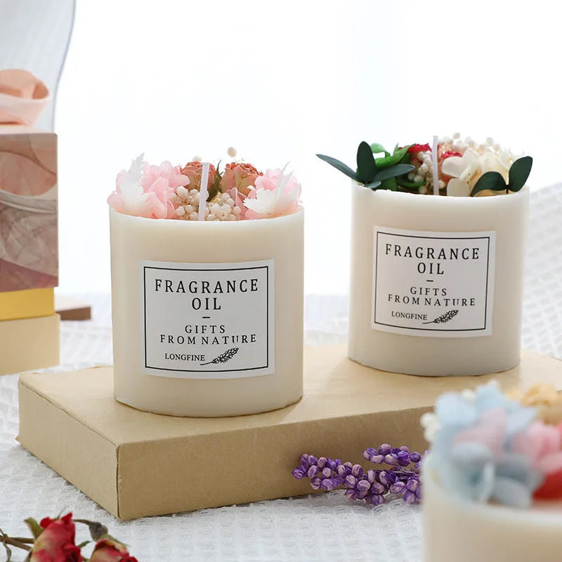 bougie parfumée fleurs séchées en cire de soja décorative et romantique - vue 4 sur 16