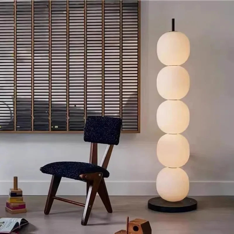 Mainkai lampadaire Nordic Gourde String Lampadaire pour Salon Chambre Étude Abat-Jour en Verre Blanc Lampadaire Design - vue 6 sur 8