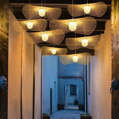 lustre en bambou tissé style japonais pour décoration moderne - vue 5 sur 8