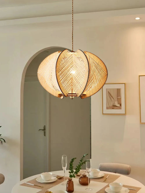 lustre en corde de chanvre et bois pour décoration intérieure - vue 2 sur 9