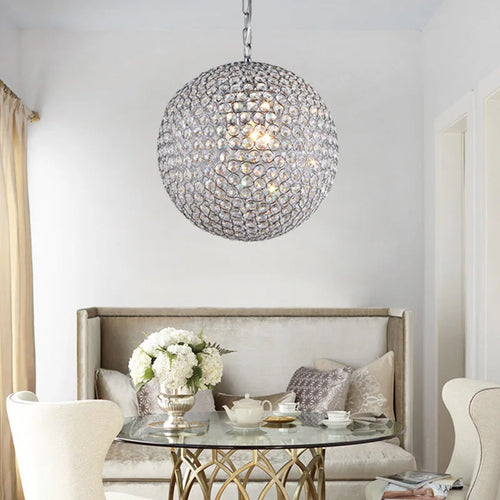 lustre moderne en cristal boule ronde avec éclairage led - vue 5 sur 7