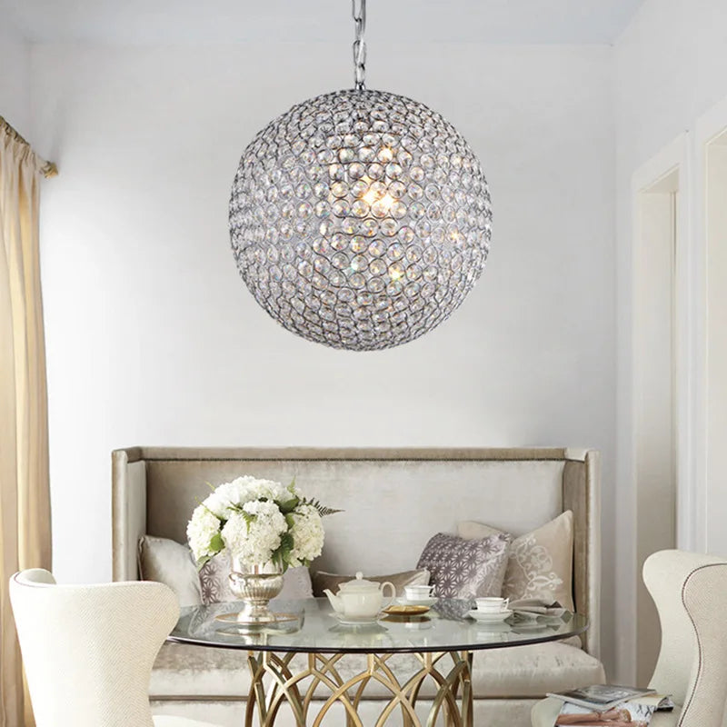 lustre moderne en cristal boule ronde avec éclairage led - vue 5 sur 7