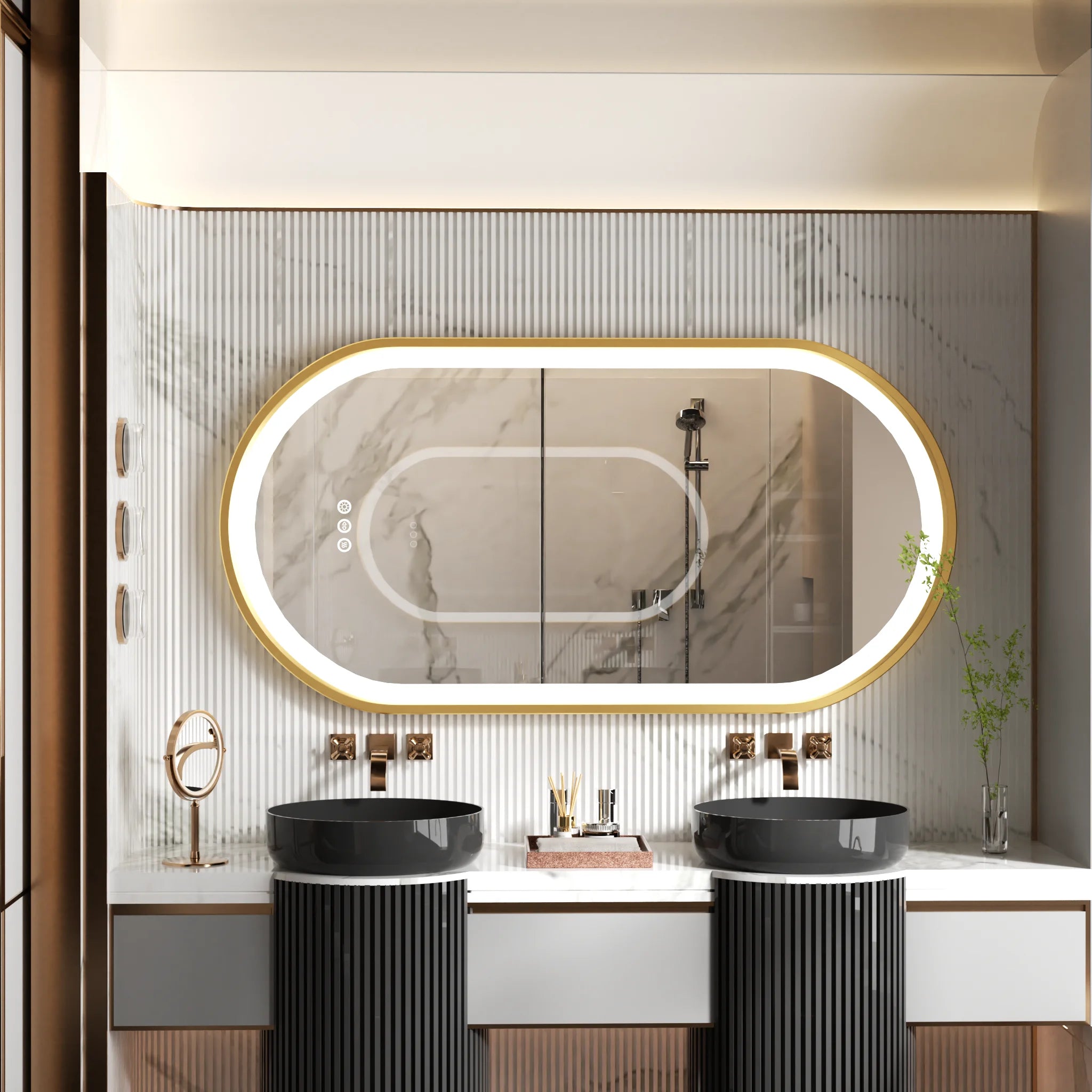 miroir oval à led avec éclairage ajustable et anti-buée - vue 4 sur 8