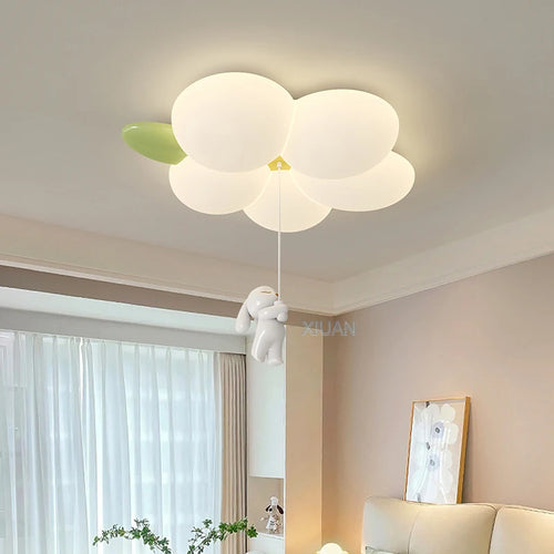 Modern Simple Children's Room Ceiling Lamps with White PE Flower Sconces White Rabbit Girl Boy Baby Kids Bedroom Hanging Light - vue 2 sur 8