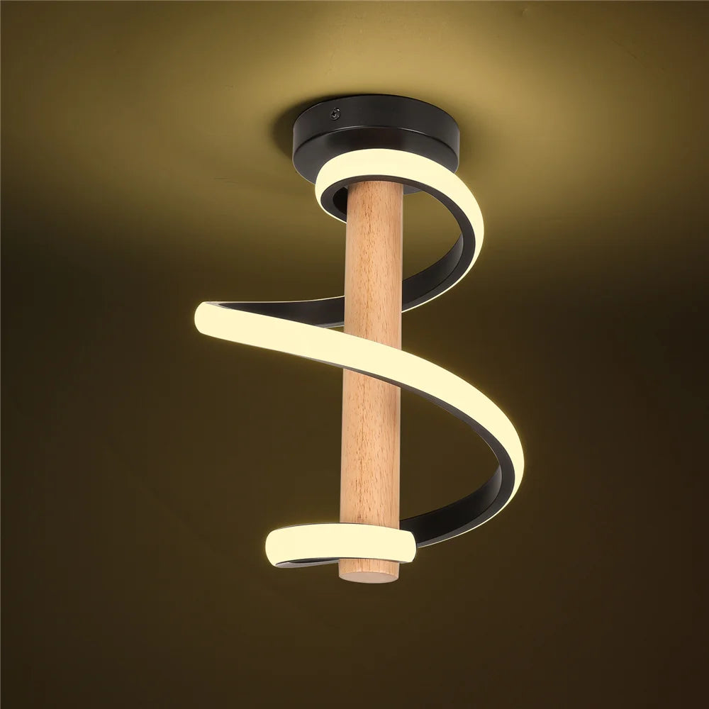 plafonnier led ondulé en bois design moderne long tube décoratif
