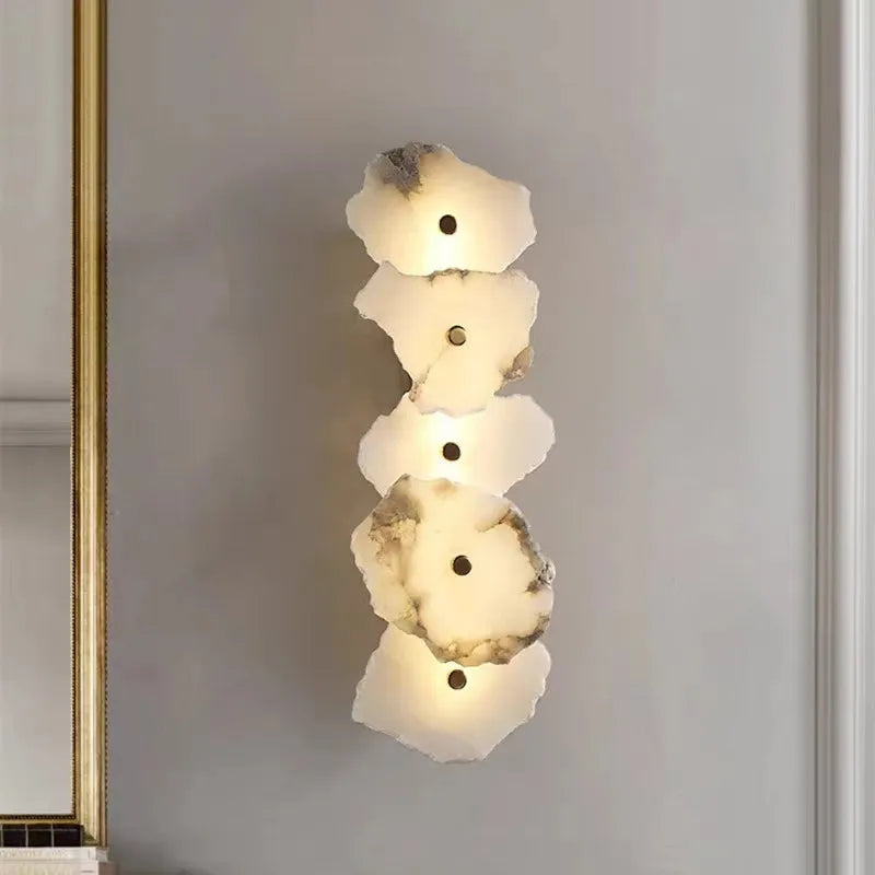 Applique murale moderne en laiton LED longue lampe en marbre naturel 	 de luxe éclairage applique chambre salon salle à manger couloir lumière - vue 1 sur 12