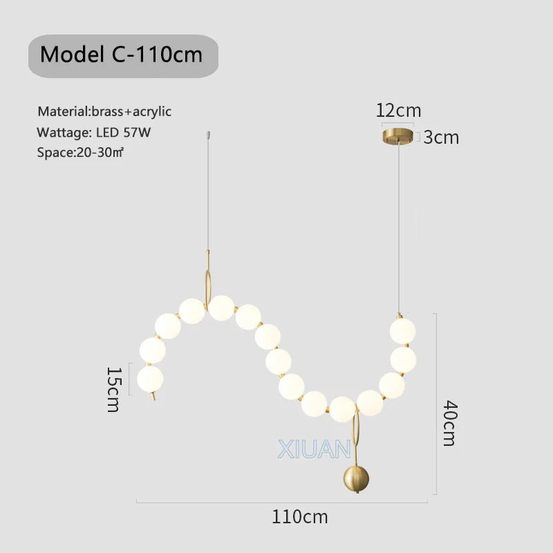 lustre suspension en acrylique blanc avec perles - vue 10 sur 16