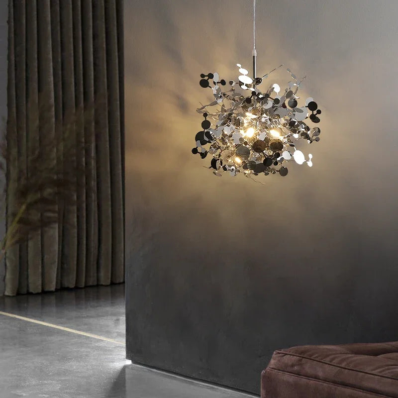 lustre moderne en acier inoxydable pour restaurant et boutique - vue 5 sur 24