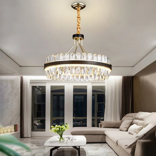 lustre moderne en cristaux éclairage rond à led - vue 4 sur 14