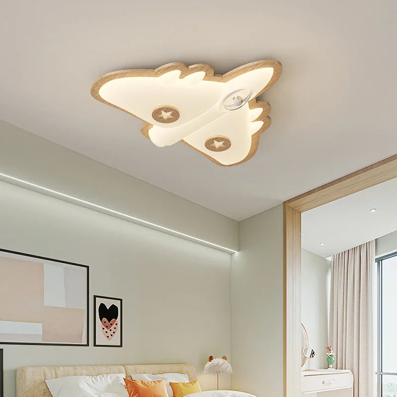 plafonnier avion en bois pour chambre d'enfant décoration lumineuse - vue 4 sur 12