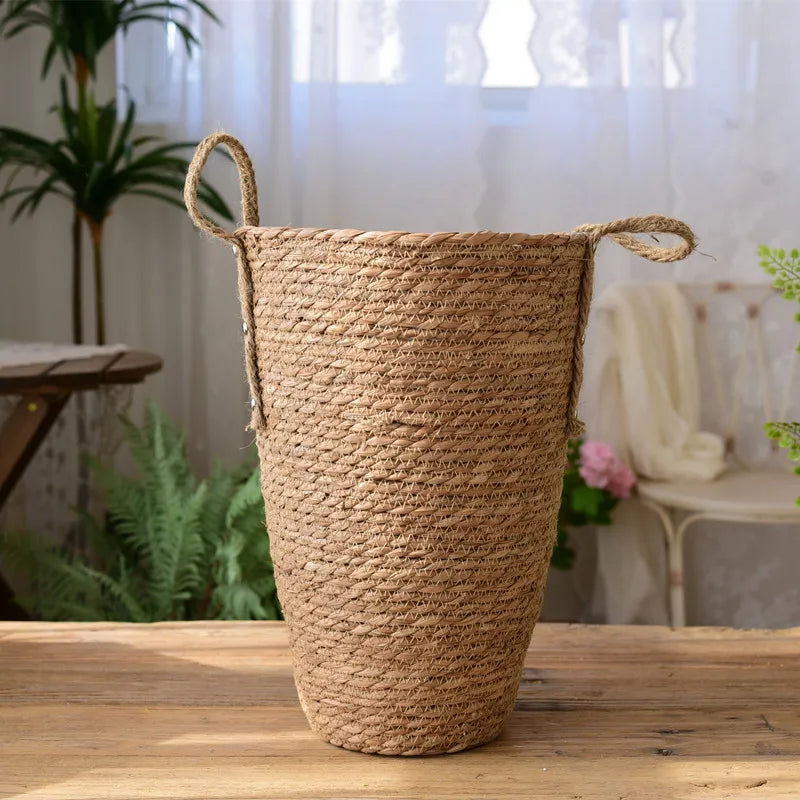 panier de fleurs tissé en herbe nordique moderne décor floral séché - vue 4 sur 6