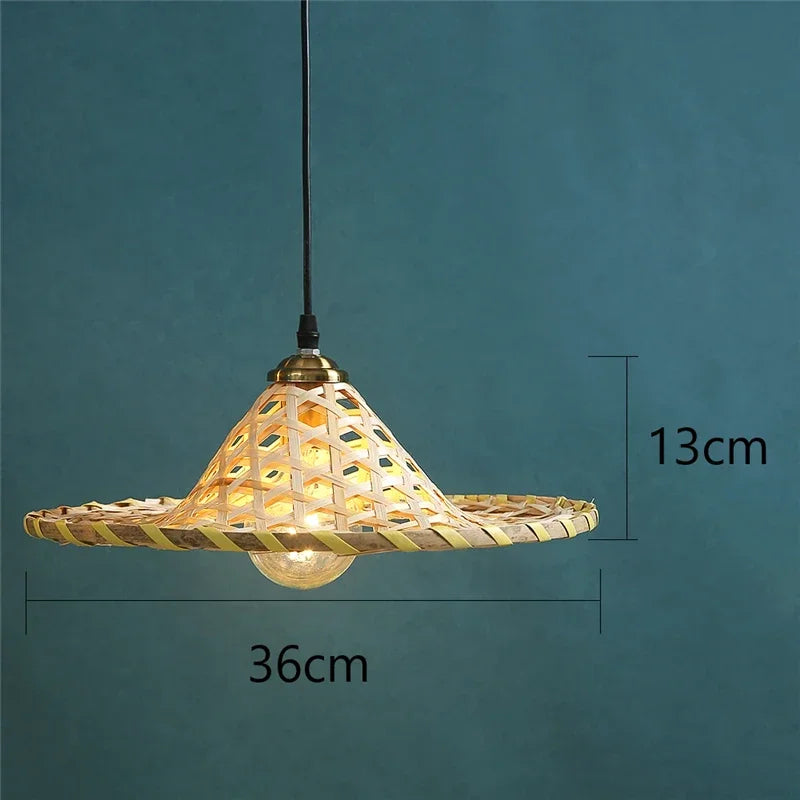lustre d'art fait main en bambou naturel style chinois led - vue 5 sur 7