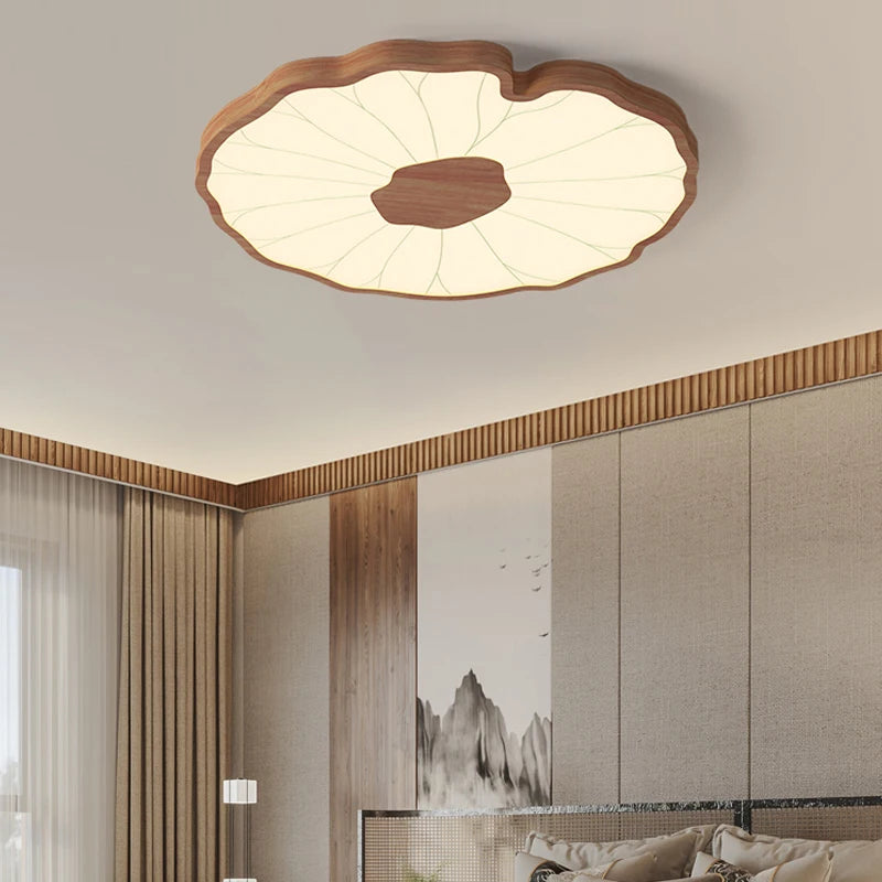 plafonnier moderne design feuille lotus en bois avec lumière led - vue 4 sur 18