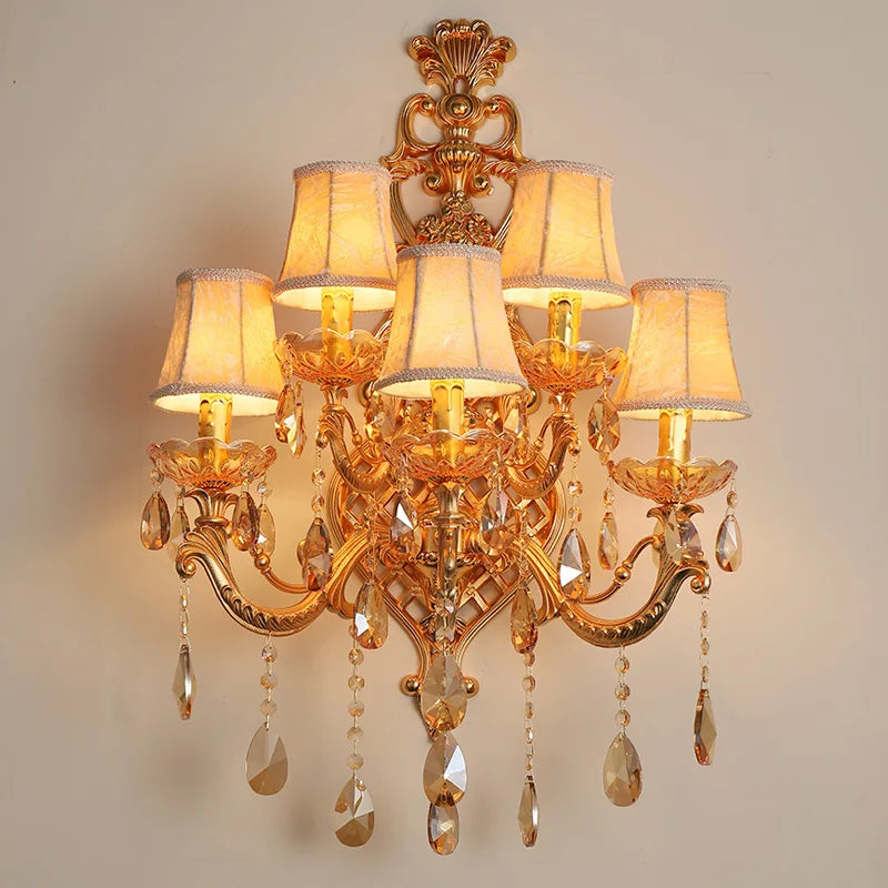 applique murale en cristal doré à cinq têtes pour intérieur élégant - vue 2 sur 8