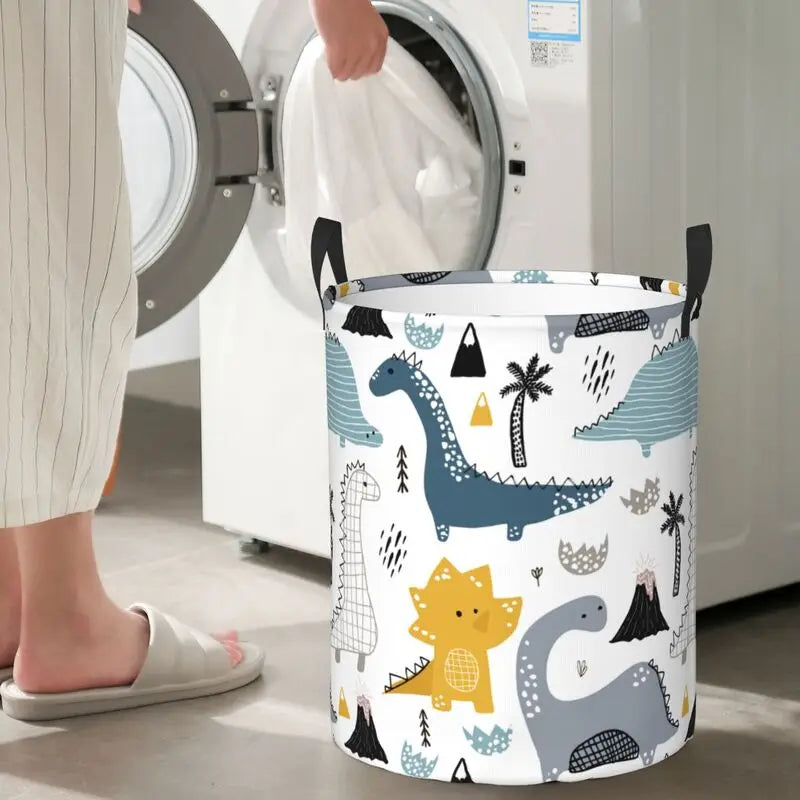 panier à linge en tissu oxford motif dinosaures pour rangement et décoration - vue 9 sur 10